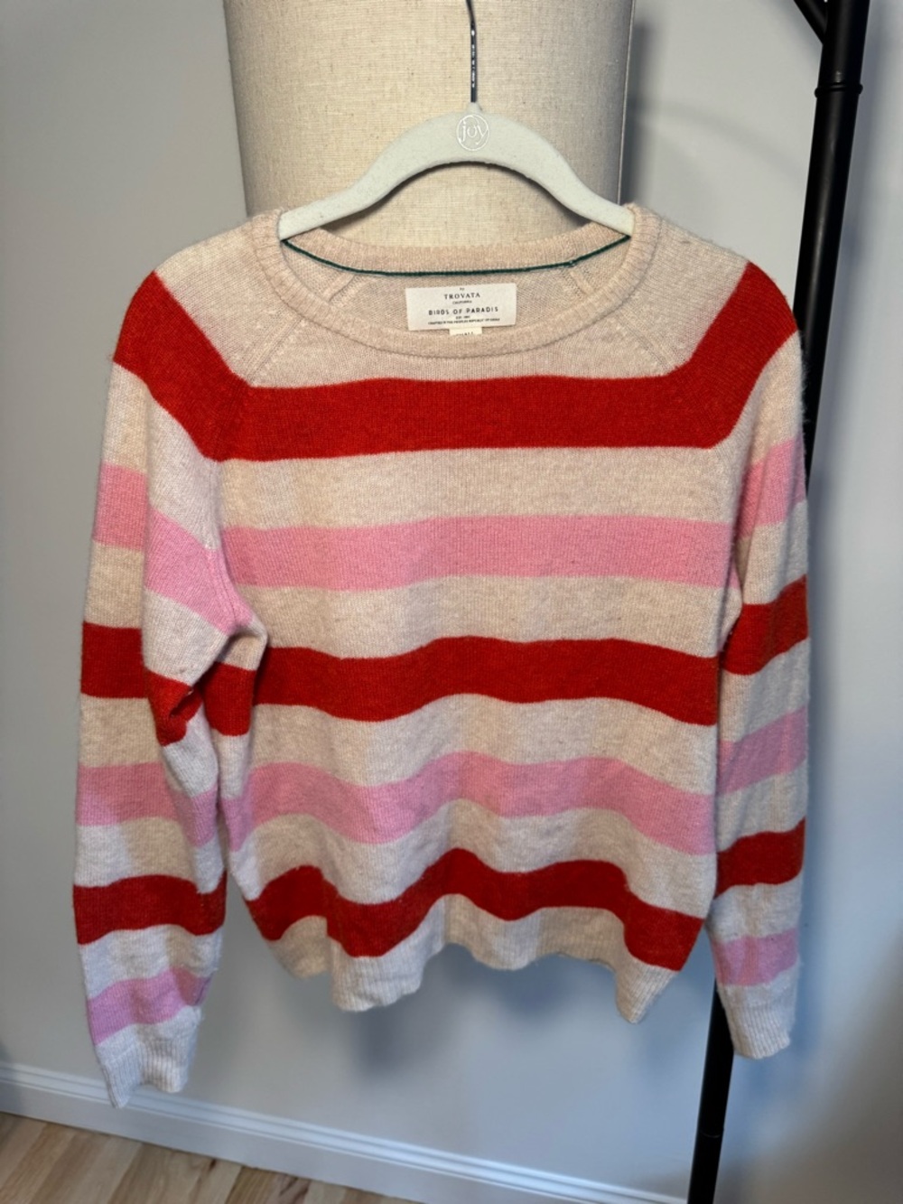 Trovata Striped Crewneck Sweater in Red, Pink & Cream